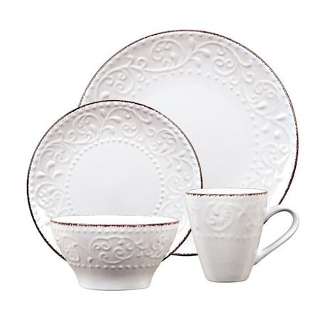 Lorren Home Trends Lorren Home Trends LH524 16 Piece Stoneware Scroll Dinnerware Set; White LH524